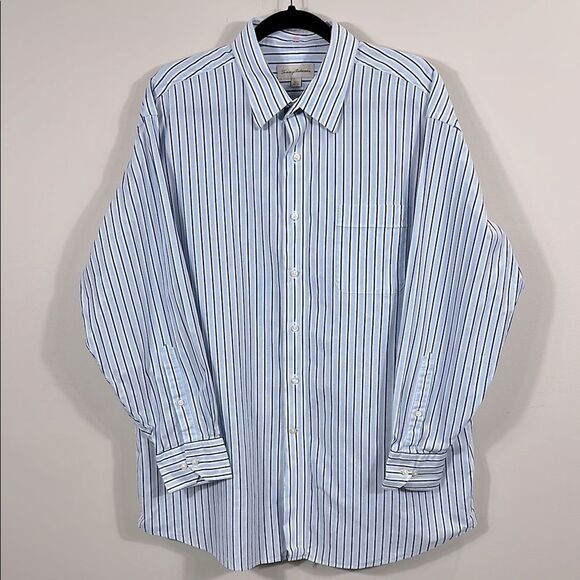 Tommy Bahama Button Front Stipe Blue White Longsleeve Shirt Men Size 17.5 32-33 - Picture 1 of 9